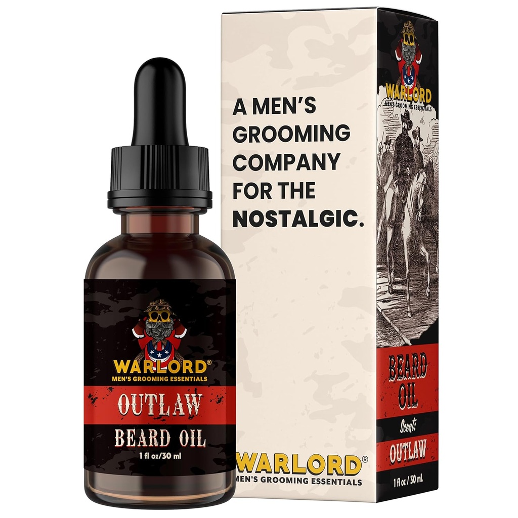 WARLORD Beard Oil & Beard Softener for Men - Beard Moisturizer & Natural Beard שמן כדי להפחית את ה- Itchy Skin, Tame Hair and Manage Frizz - Outlaw, 1 Fl Oz
