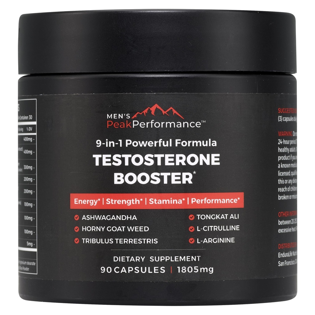 פסגות של אנשים - תוסף טסטוסטרון Booster לגברים - Boost Stamina, צמיחת שרירים, אנרגיה, כוח, אנדורנס ו Drive - Ashwagandha, Tribulus, L-Arginine, Tongkat Ali 90 קפסולות