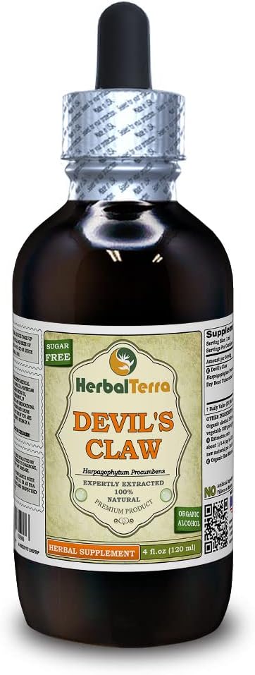 Devil's Claw (Harpagophytum Procumbens) Tincture, Organic Dried Root Liquid Extract (Brand Name: HerbalTerra, Proudly Made in USA) 4 fl.oz (120 ml)