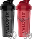 VELOMIX -2 Pack- 28 oz חלבונים Shaker בקבוקי חלבונים למיקסלים חלבונים - 2x Wire Whisk | Leak Proof Shaker Cups forחלבון Shakes | חלבונים שיקר בקבוק | Shakers for חלבונים - Black & Red & Red