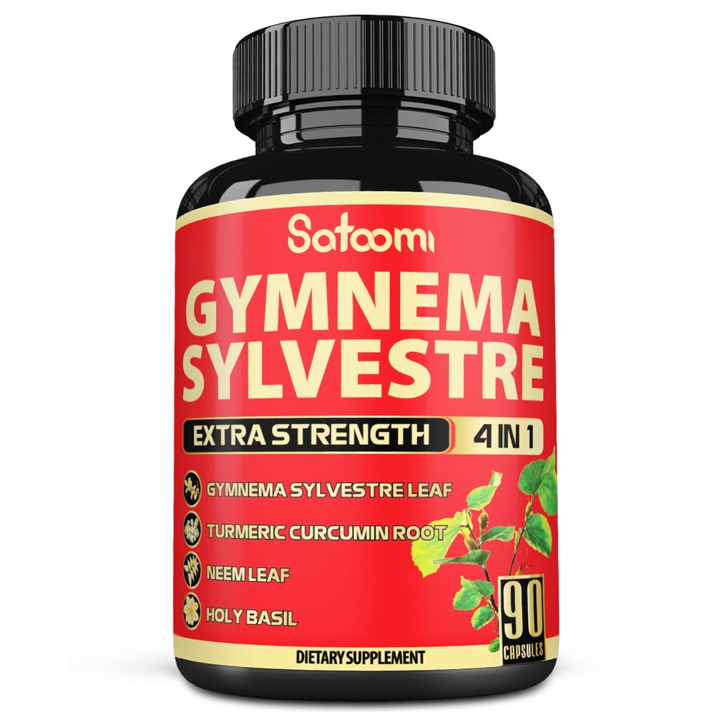 Satoomi Pure Gymnema Silvestre קפסולות לחלץ - 90 קפסולות עבור 3 מונטה - בשילוב עם Neem Leaf, בזיל הקדוש ו Turmeric Curcumin שורש