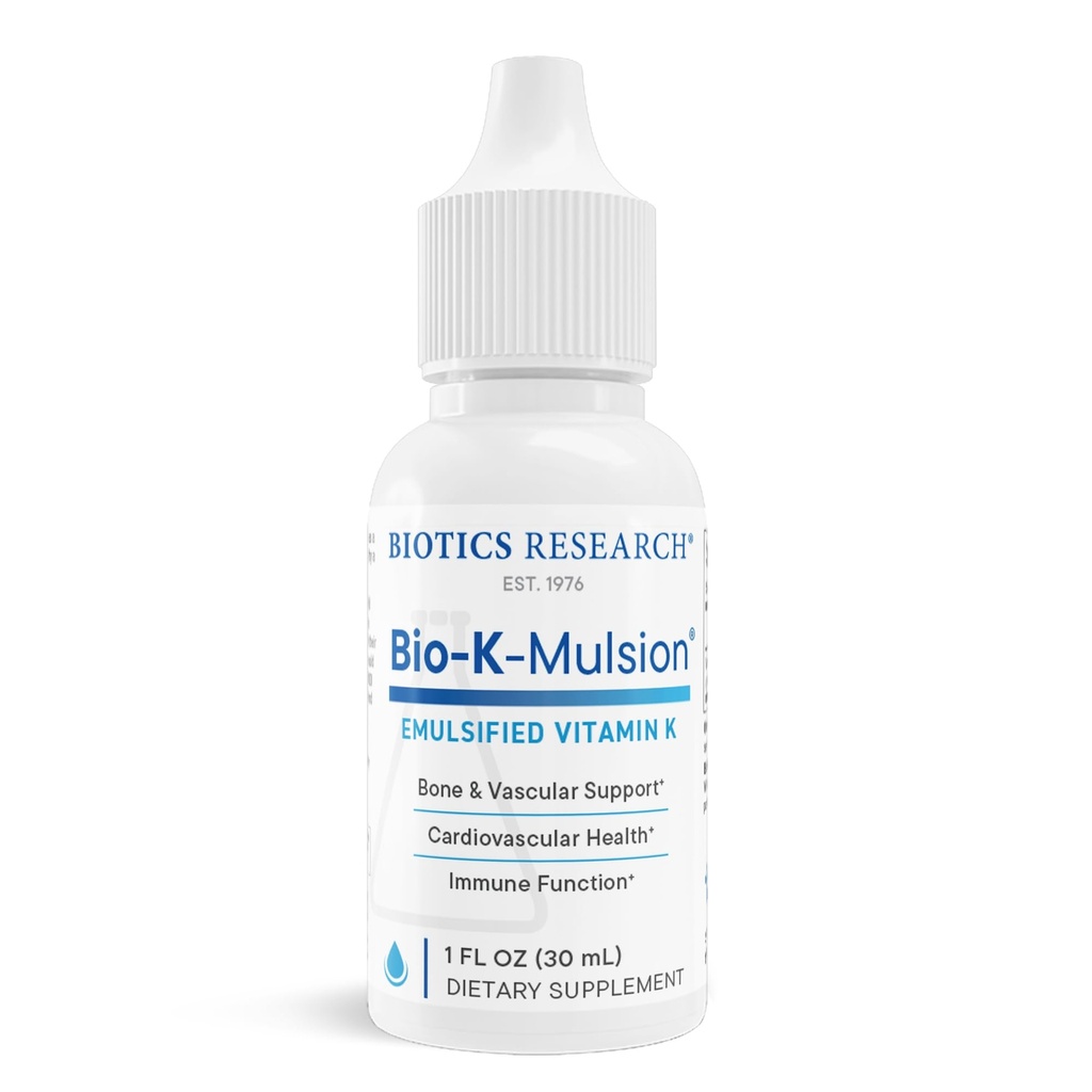 Biotics Research Biomicroio K Mulsion נוזל ויטמין K Drops - 500 mcg / S - ויטמין K1 phytonadione למבוגרים - תוסף VIT K - עצמות חזקות, בריאות הלב, תמיכה קרישת דם, 1 oz oz