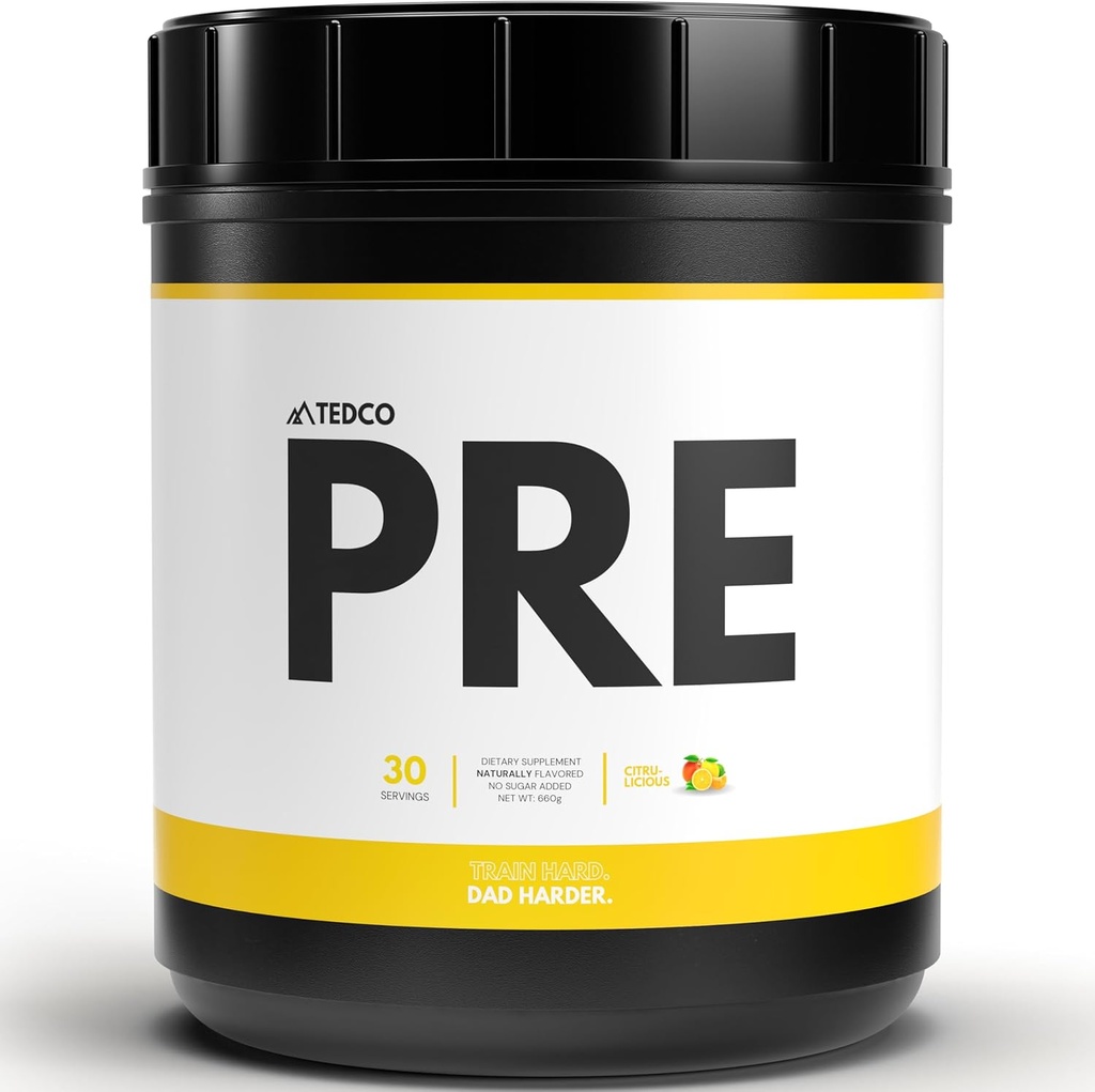 TEDCo Pre Workout אבקת - All Natural Preworkout for Men, Zero Artificial Sweeteners - BCAA, Creatine, Beta Alanine, L-Citrulline - 30 המשרתים המלאים (Citrulicious)