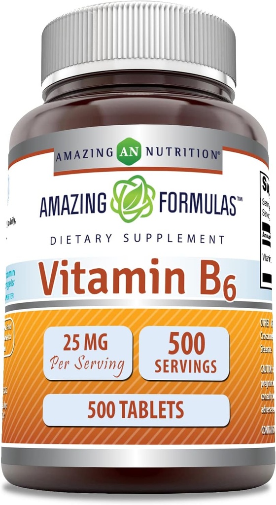 פורמולה מדהימה ויטמין B6 (Pyridoxine) 25 תוסף Mg | Tablet | Non-GMO | Gluten-Free | Made in USA (1 Pack | 500 Count)
