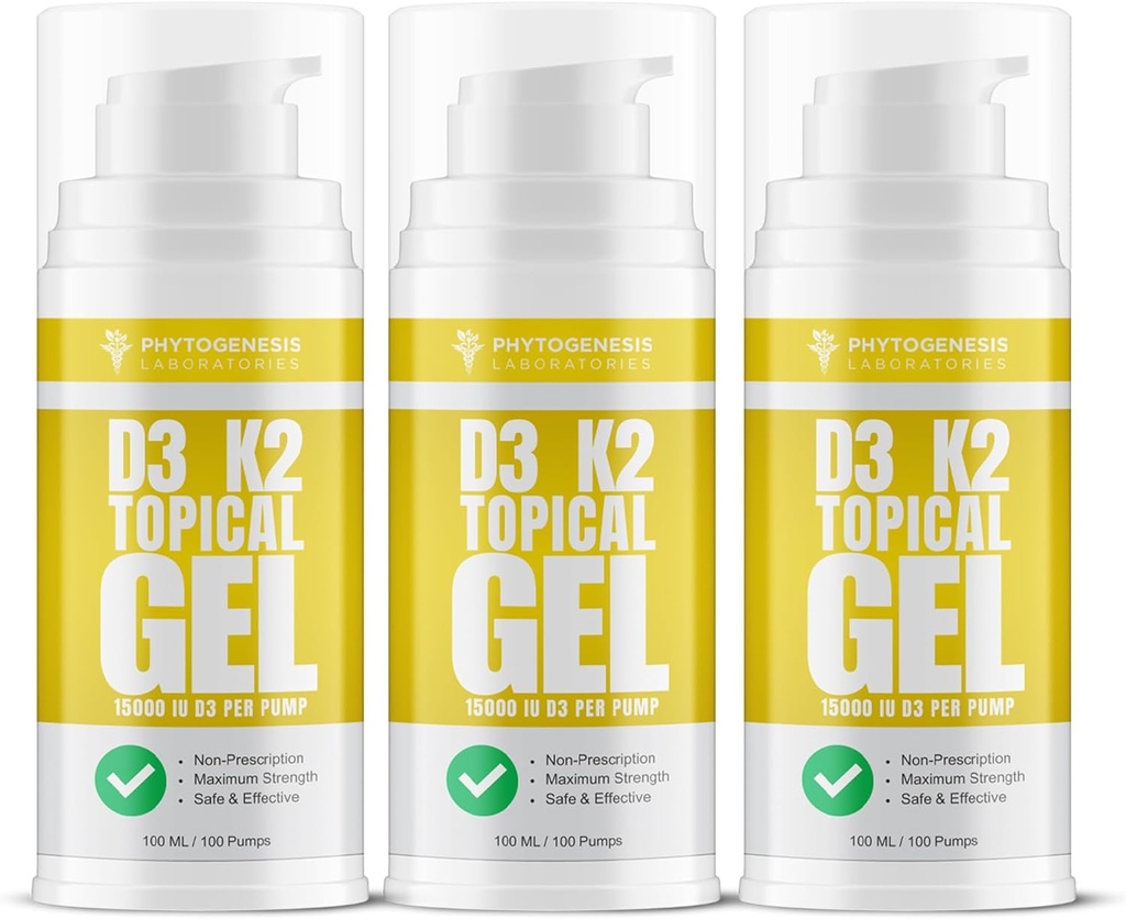 ויטמין D3 K2 כוח מקסימלי Topical Gel - 15000 + IU Per Pump - ויטמין השמש - תומך עצמות ובריאות משותפת, תמיכה במזל - חודש אחד