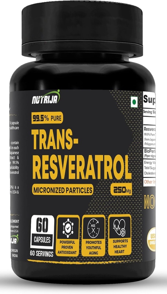 Trans Resveratrol 250MG קפסולות - 99.5% Pure Micronized ו Highly Bioavailable תוסף | Slow Down Aging, Proven Powerful Anti-Oxidant