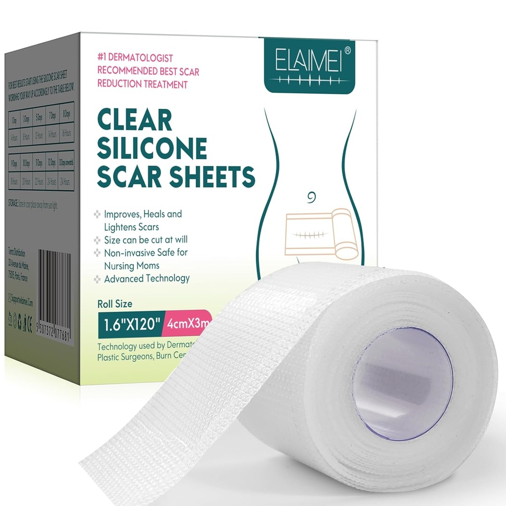 Silicone Scar Sheets, Clear Silicon Gel Scar Sheets, Invisible Scar Tape(1.6) x 120 "Roll-3M", Scar Strips for Surgical Scars, Medical Class, Scar Removal Sheets for C-Section, השד, Keloid et.