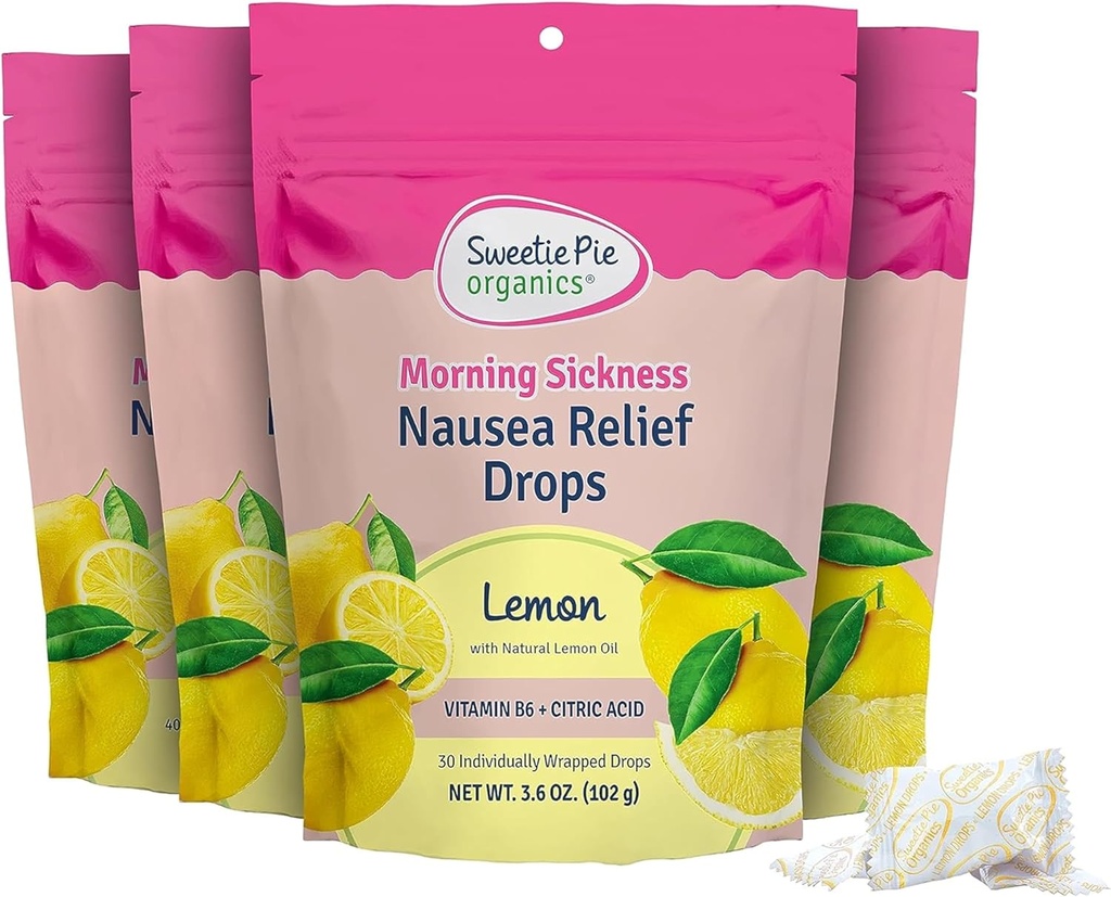 Sweetie Pie אורגניs הריון Nausea הקלה טיפות, Soothe הראשון Trimester בוקר מחלה, לימון פלמור, 30 הרוזן, 4 Pack, 4 Pack