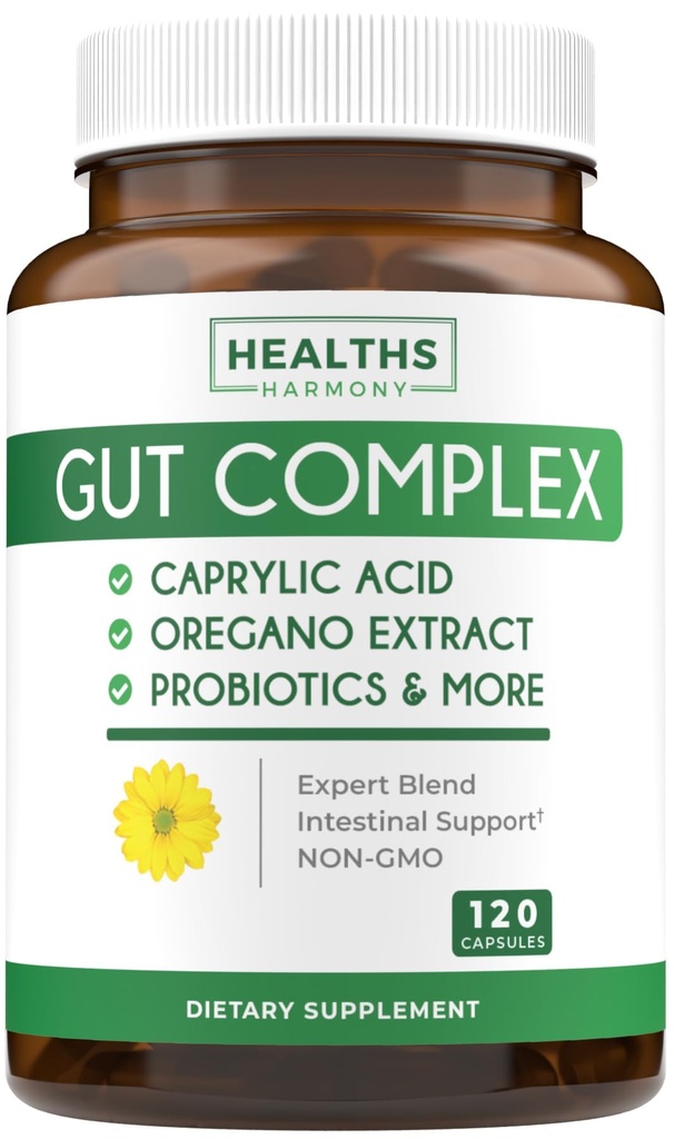Candida Support (120 קפסולות) - Caprylic Acid, Oregano Oil & Probiotics עוזר לשמור כבר רמות נורמליות של Yeast ו Candida - Vegetarian, non-GMO Intestinal Supplement - Gut ניקוי (No Pills)