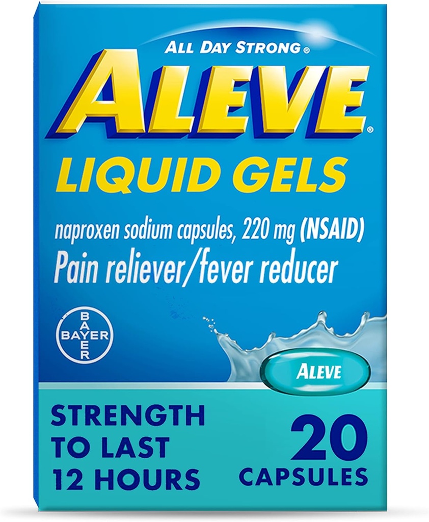 Aleve Pain Reliever & Fever hydror Liquid Gels, Naproxen Sodium, Pain Relief, 20 Count