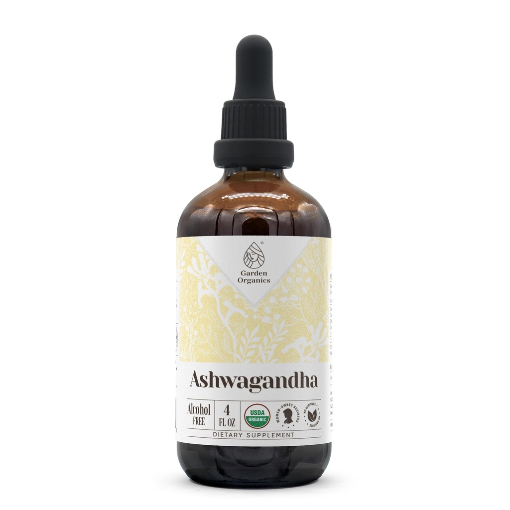Ashwagandha USDA Organic Alcohol-Free Extract | Dietary Supplement, High-Potency Tincture | Natural Certified Organic Ashwagandha (Withania Somnifera) Dried Root (4 oz)