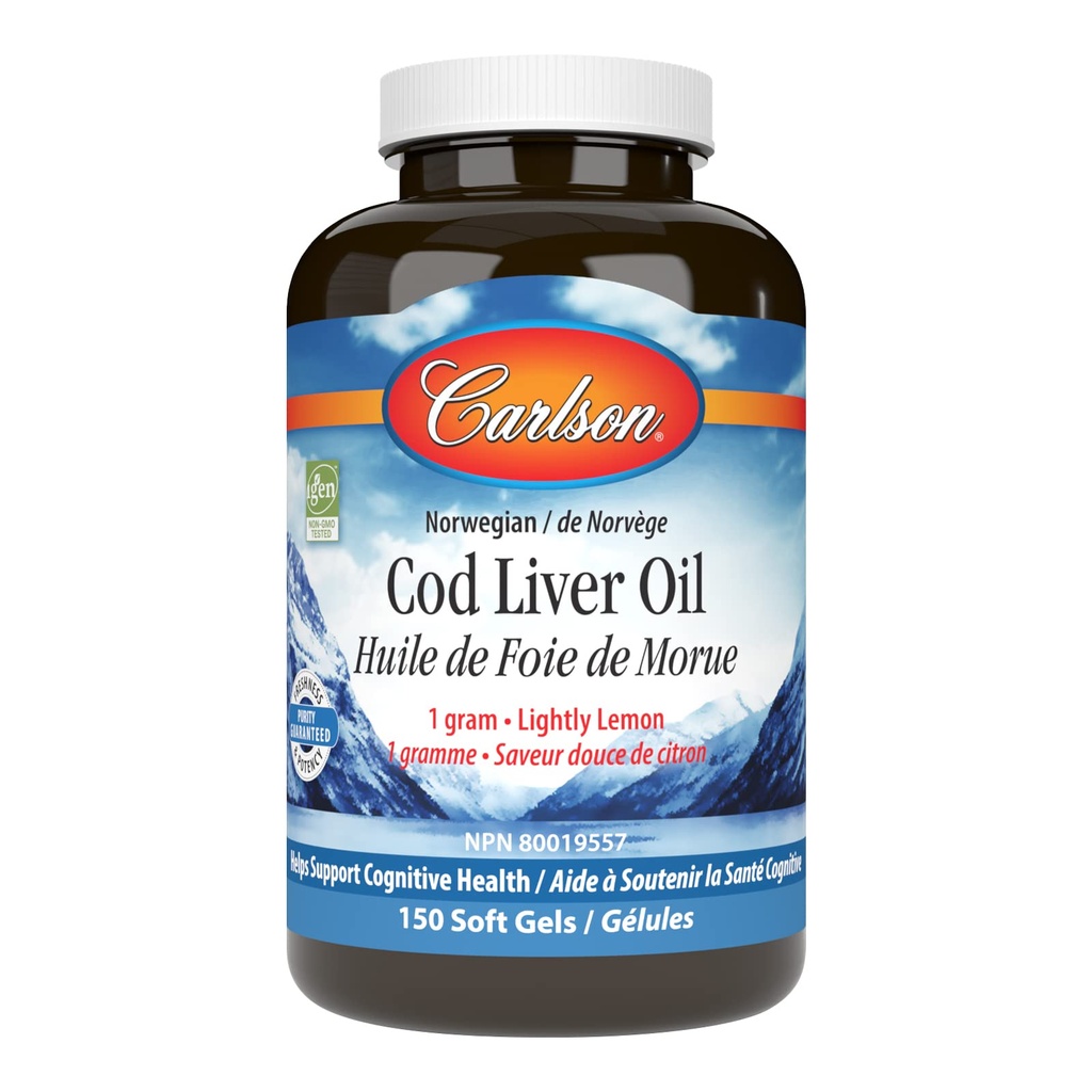 קרלסון - Cod Liver Oil Gems, 460 מ"ג אומגה 3s + ויטמינים A & D3, Wild-Caught Norwegian Arctic Cod-Liver Oil, Sustainably Sourced Nordic Fish שמן קפסולות, לימון, 150 Soft Gels