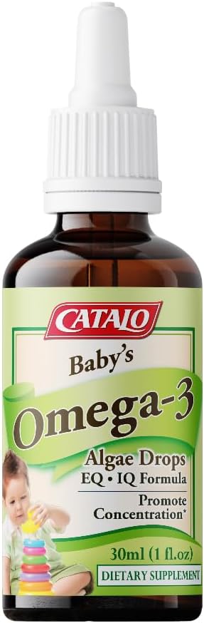 CATALO Baby's Algae אומגה 3 DHA - שמן Algae מבוסס צמחי עם DHA & EPA, פורמולה נוזלית לתינוקות, טוילרים וילדים, Easy-to-Use Glass Dropper, 2x 30 מ"ל