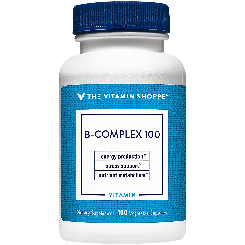 ויטמין Shoppe B Complex 100 - תומך בייצור אנרגיה, מערכת העצבים פונקציות ומטבוליזם חומרים מזינים - מקור מצוין של B1, B6, B12, B12, Niacin, Folic Acid & Biotin (100 Veggie Caps)