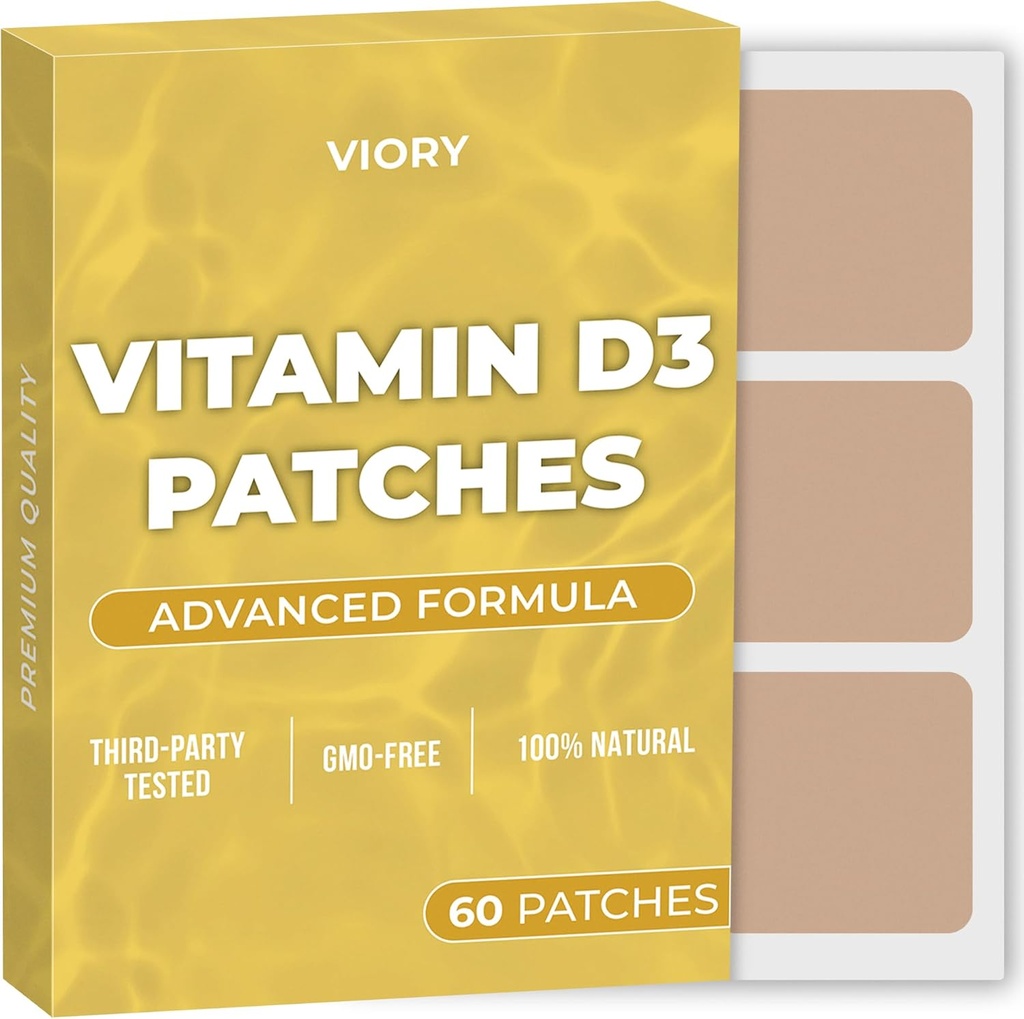 D3 Patches (Pack of 60) - 100% טבעי D Patch לנשים וגברים - עם Calcium, Magnesium, K2 - Immune & Body Support - שיפור פורמולה