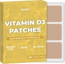 D3 Patches (Pack of 60) - 100% טבעי D Patch לנשים וגברים - עם Calcium, Magnesium, K2 - Immune & Body Support - שיפור פורמולה