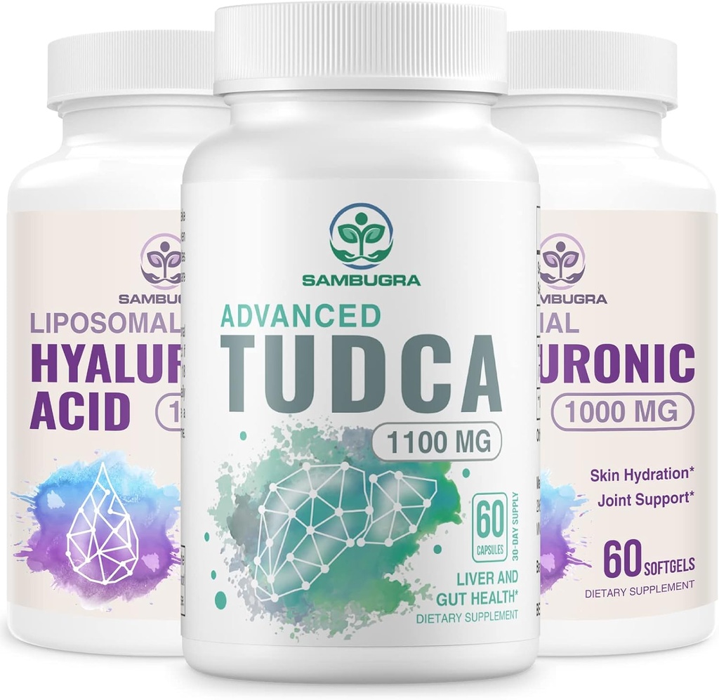 תוספי TUDCA Liver 1100mg ו- Liposomal Hyaluronic Acid תוספי 1000mg, High Bioavailability תוסף (Pack of 3)