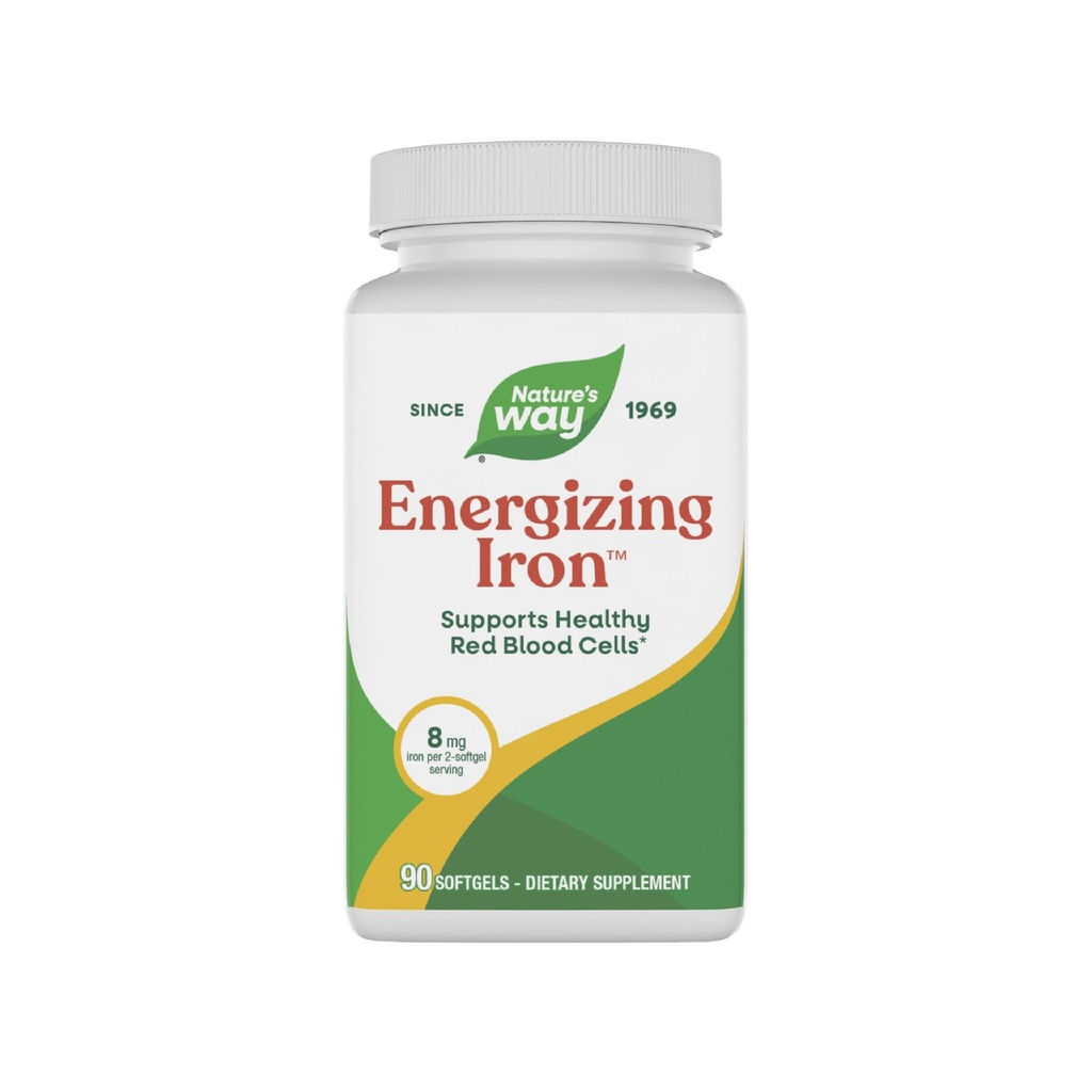 Nature's Way Energyzing Iron - Red Blood Cell Support* - 8 מ"ג ברזל, -200 מ"ג של Cyanocobalamin & ויטמין B12 ל-Softgel לשרת - גלוטן חינם - 90 Softgels