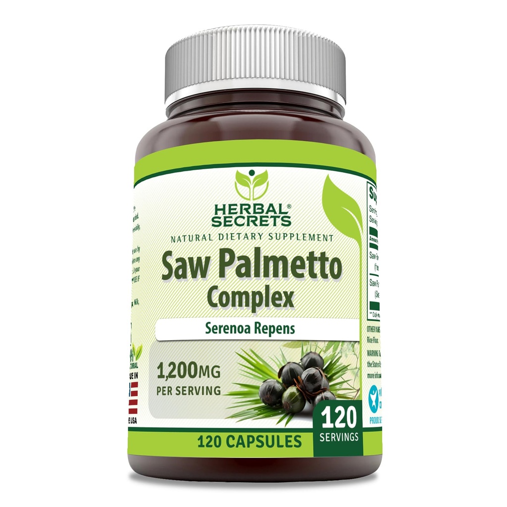 סודות צמחיים ראו את Palmetto Complex תוסף | 1200 Mg | 120 קפסולות | Non-GMO | Gluten Free | Made in USA