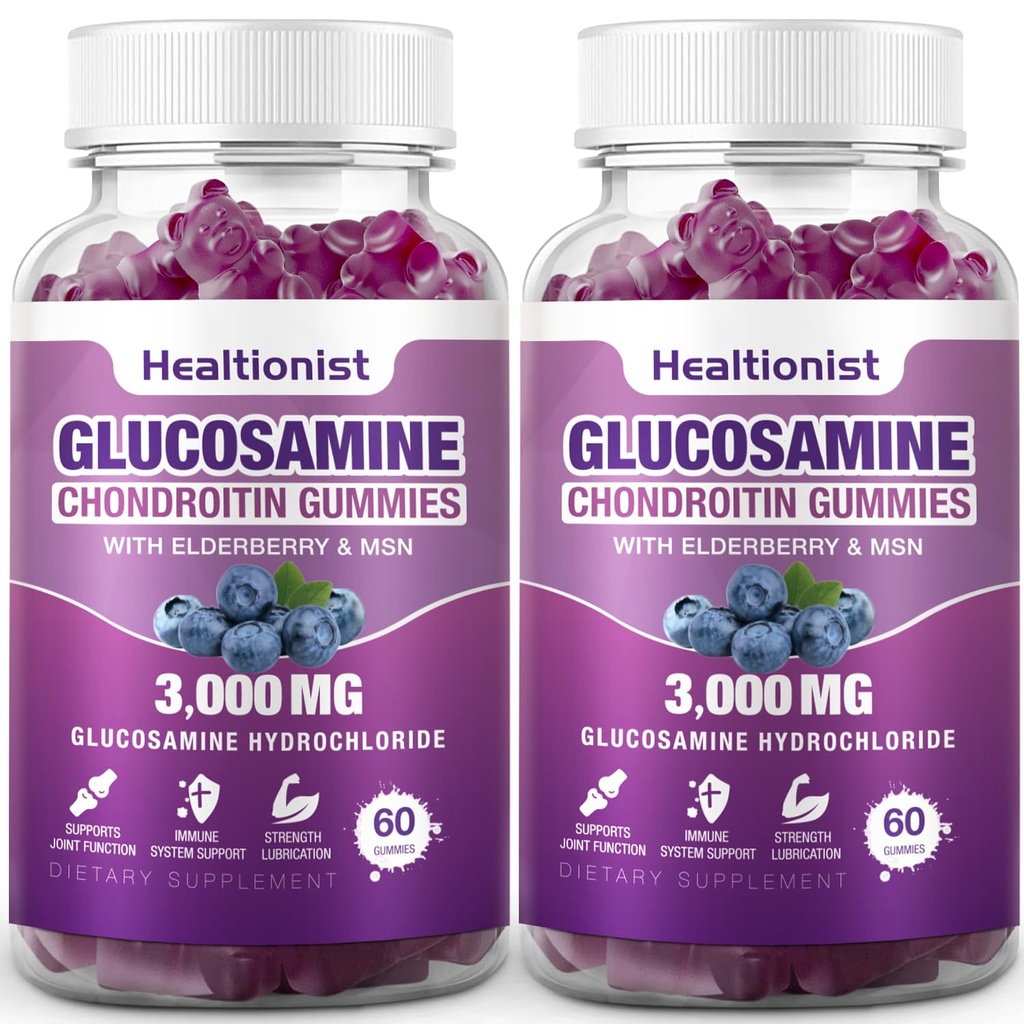 2 Packs 3000 מ"ג Glucosamine Chondroitin חניכיים עם MSM & Elderberry - תוספת כוח משותף בריאות, גמישות, תמיכה אנטי-חמצן עבור מבוגרים, גברים ונשים 120 Cts