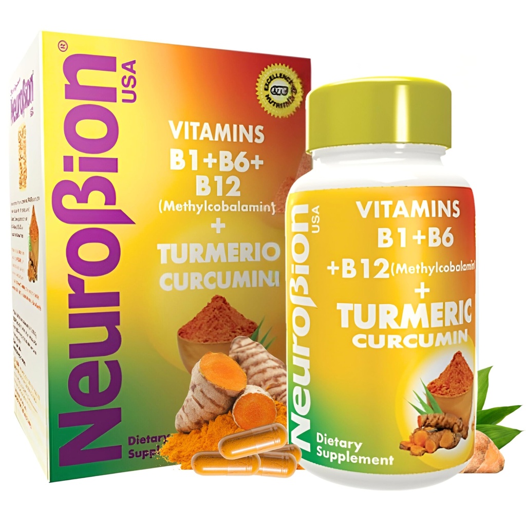 Neurobion Turmeric Curcumin 650 מ"ג תוסף צמחי לתמיכה אנטי-חמצן, Absorption Ultra Potent Turmeric תוסף Multivitamins Complex עם B12, 40 קפסולות