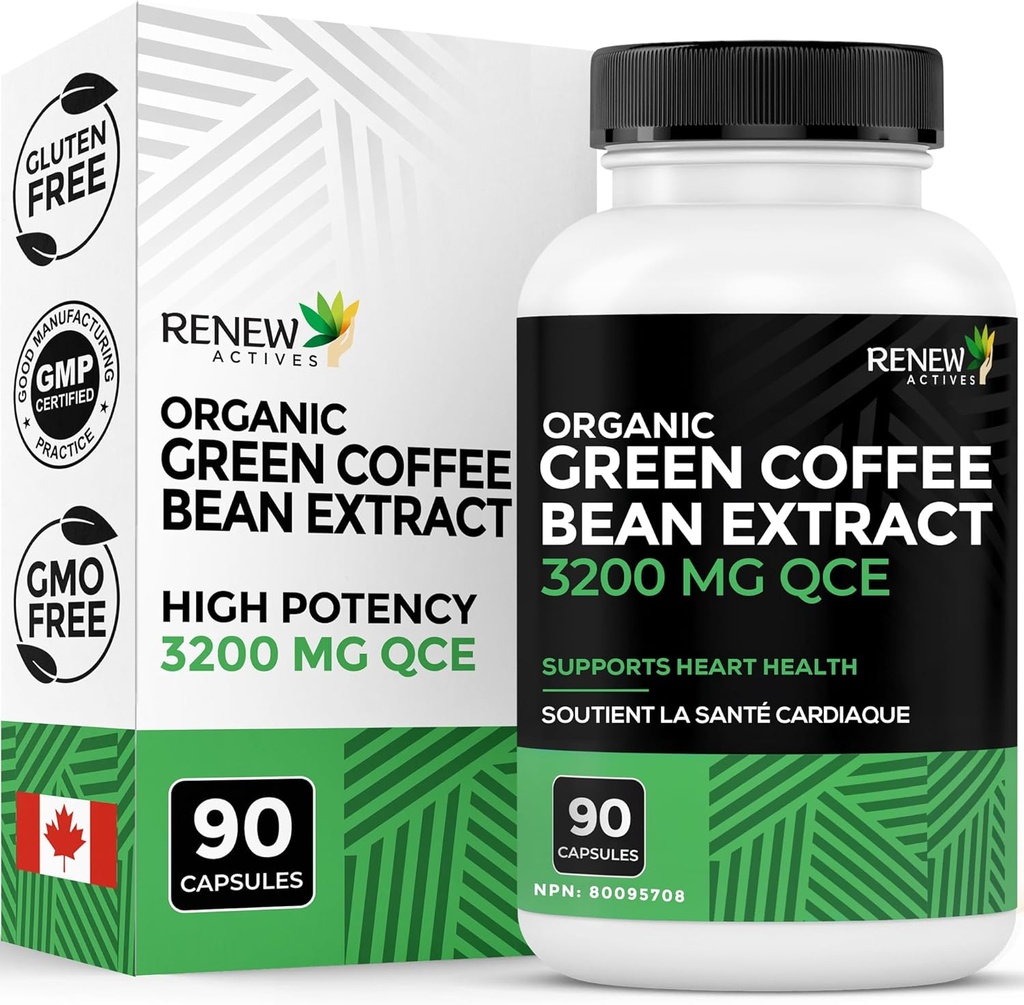 חידוש Actives High Potency Green Coffee Bean Extract - 800 מ"ג למיצוי קפה ירוק לשרת עם 50% Chlorogenic Acid עבור היתרונות אנטי-חמצן - המיוצר בקנדה - 90 קפסולות טבעוניות