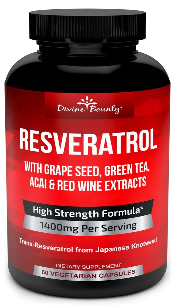 תוסף Resveratrol - 1400 מ"ג תוספת כוח פורמולה עם Grape Seed Extractd Extract, Green Tea Extract, Red Wine Extract - 60 Veggie קפסולות