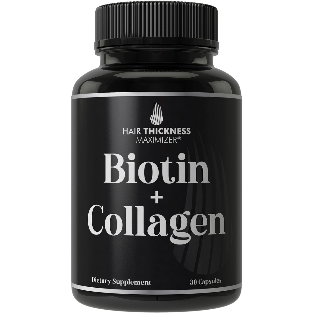 תוסף Biotin ו Collagen - 10,000mcg Biotin + Bovine Collagen עבור שיער דקינג וברטל. Advanced 2-in-1 ויטמין Complex מפתחת: Thicker, Healthier Hair Growth for Women, Men
