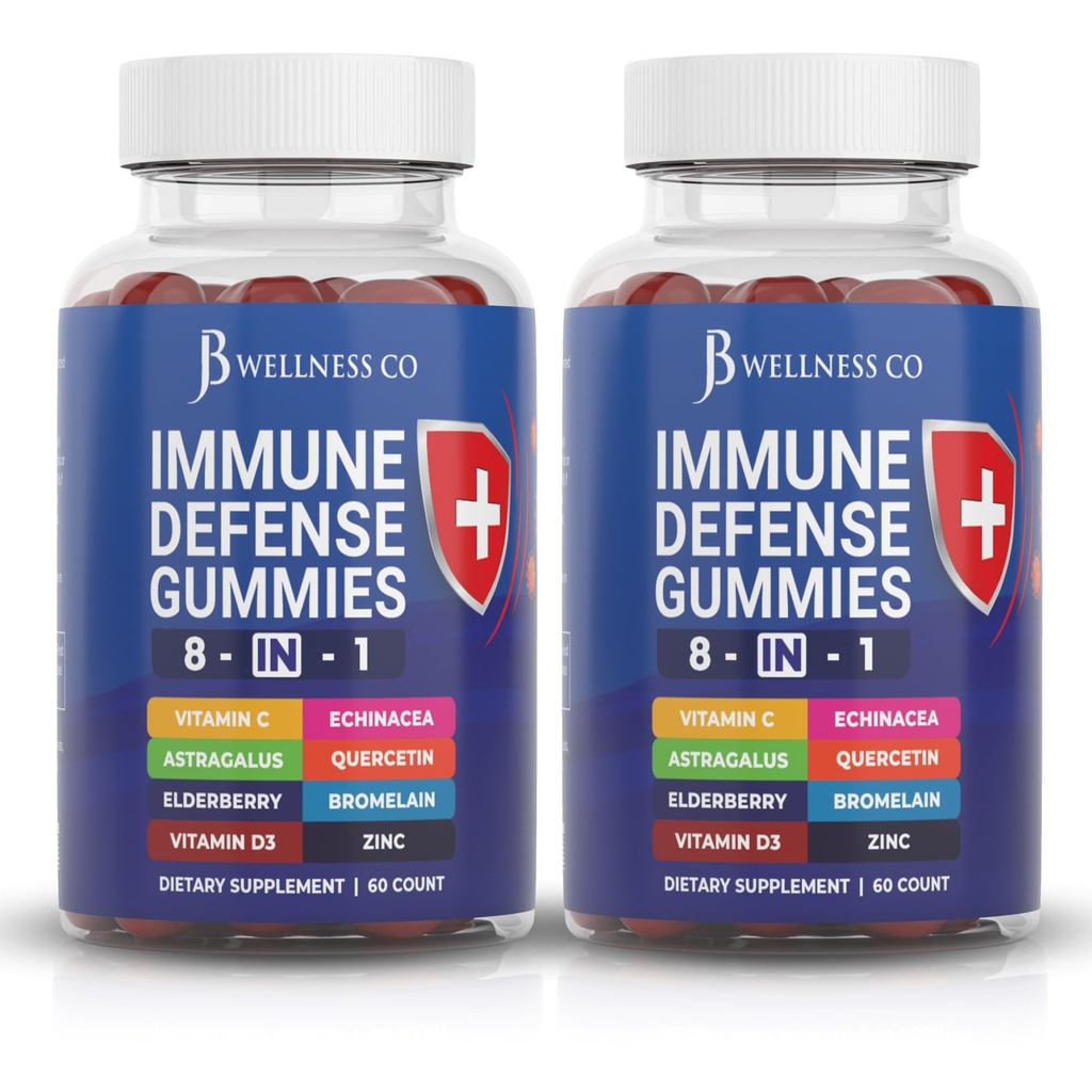 8 ב 1 Immune Defense Booster תוספת חניכיים עם Astragalus Root, ויטמין C ו Zinc, ויטמין D3, Elderberry ו Quercetin (2 Pack)