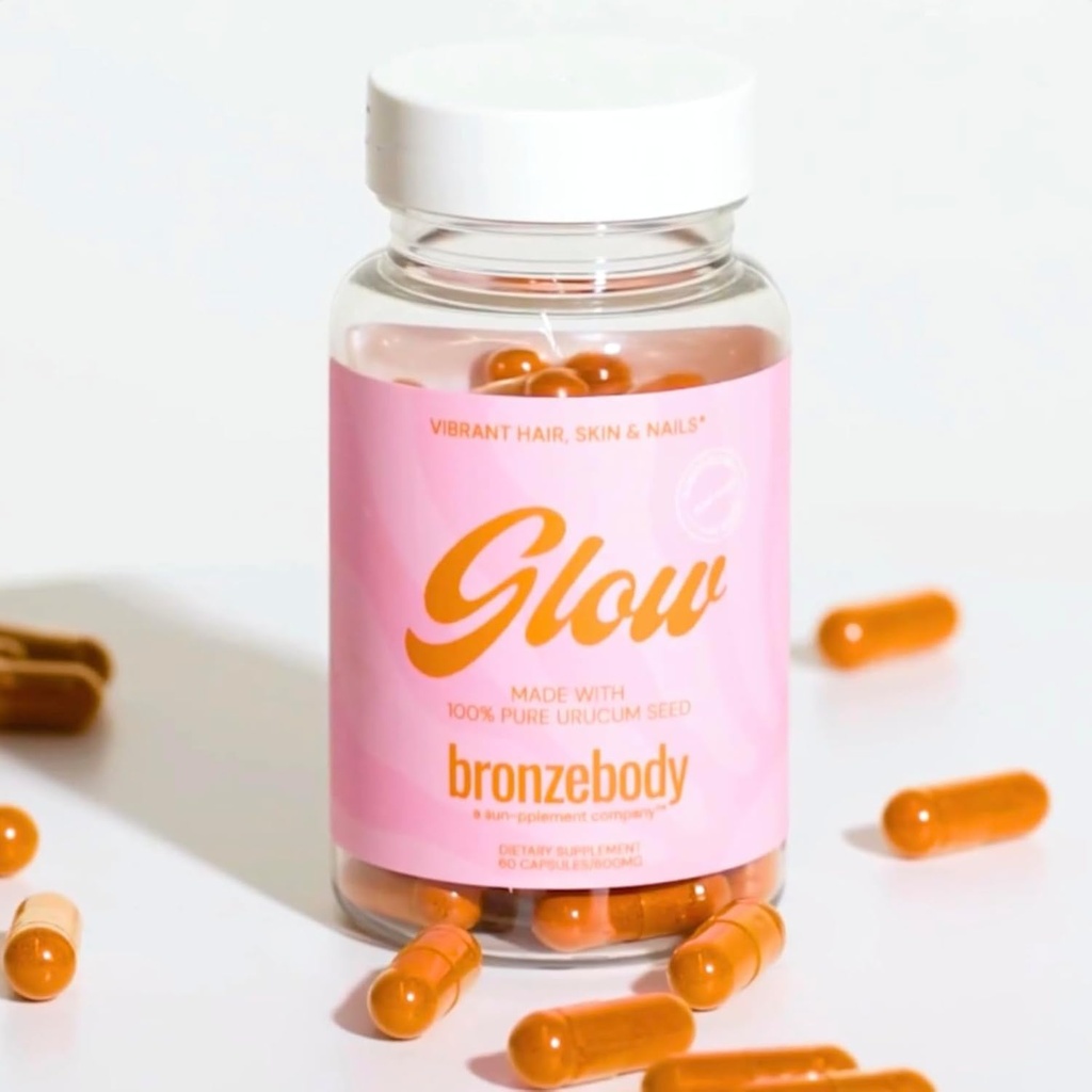 ברונזה GLOW קפסולות Accelerated Tanning Vegan ויטמינים A Tocotrienols Antioxidants Melanin Collagen Urucum (ROUCOU, Annatto, Bixin, Urucu) Herbal תוסף Detox Additive Free (60ct)