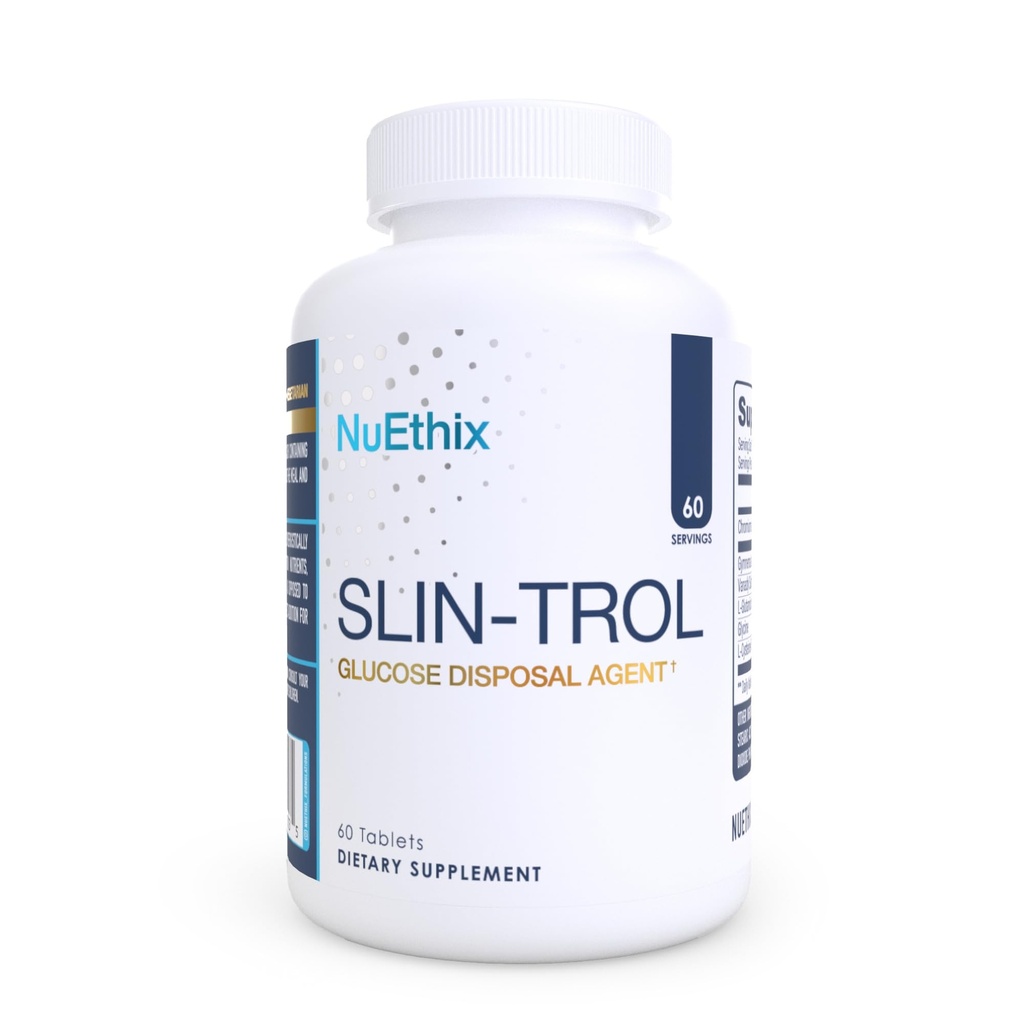 NuEthix Formulations SLIN-Trol, Glucose Disposal Agent Pills for Men & Women, Acent Partition תוסף עם Chromium Polynicotinate, & Glycine, יעיל Carb Absorption, non-GMO, 60 משרתים