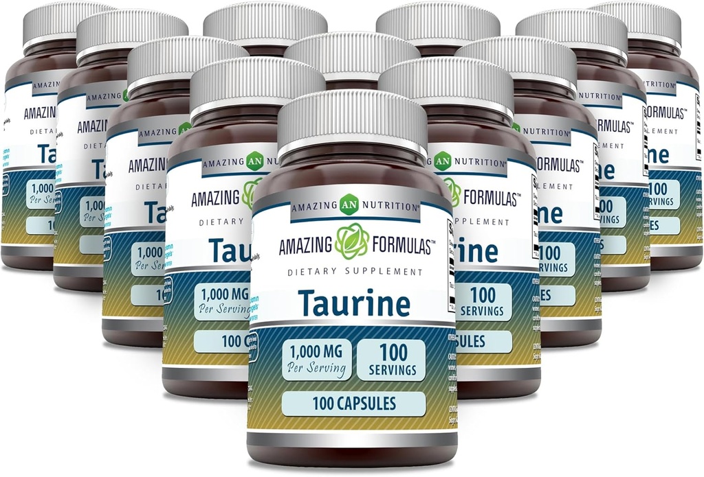 פורמולה מדהימה טאורין 1000 מ"ג קפסולות Amino Acid תוסף | Non-GMO |ten Glu | Made in USA (100 Count | 12 Pack)