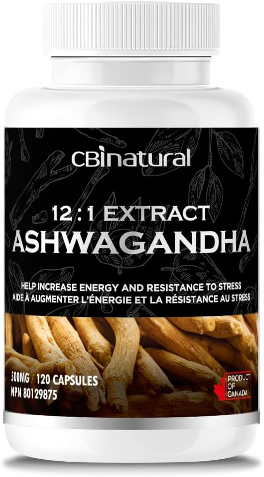 CBI Natural Ashwagandha 12:1 לחלץ 500 מ"ג (6000 מ"ג Equivalent) - אנרגיה, Vitality & גברים של תמיכה בריאות - 120 קפסולות טבעוניות, 4 מונטה אספקת 4
