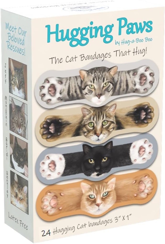 Hugging Paws - Cat Themed Bandages של Hug-a-Booo, החתול המדהים בלהקות Hug! Cat Bandages: Cat Paintings of Actual Rescue Cats