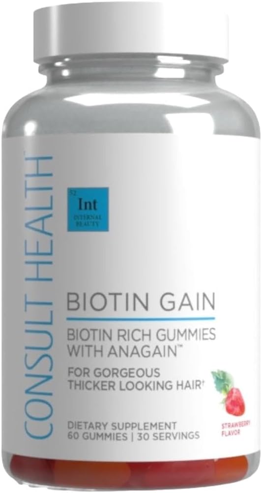 ייעוץ בריאות BIOTIN GAIN חניכיים עם ANAGAIN - צמצום נשירת שיער - בדיקות קליניות - 10,000 mcg ביוטין ויטמין B7 כדי לתמוך בצמיחה שיער בריא, עור וציפורים לנשים וגברים - 60 הרוזן