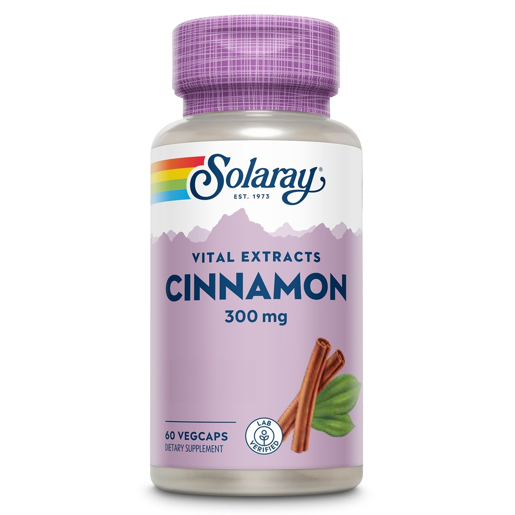 SOLAרי Cinnamon לחלץ 300 מ"ג - תוספי Cinnamon עבור איזון - תמיכה צמחית עם 24 מ"ג פלבונואידים - מעבדה מאומתת, Gluten Free, 60 יום ערבות - 60 משרתים, 60 VegCaps, 60 VegCaps