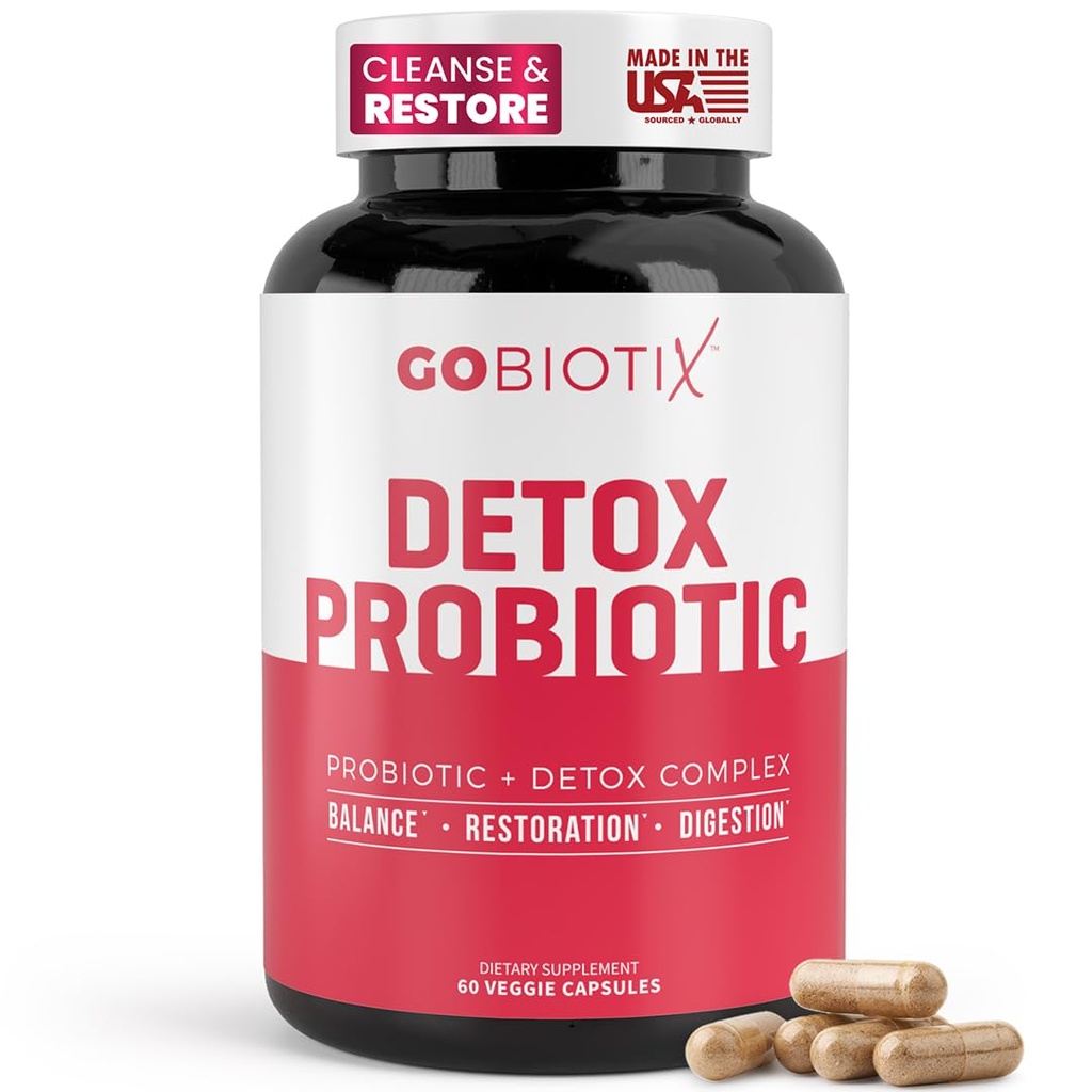 GOBIOTIX Detox Proביוטיקה תוסף לבריאות העיכול - Milk Thistle, Turmeric ו Dandelion Root, Enzymes for Gut Health - 50 מיליארד CFU - 60 קפסולות