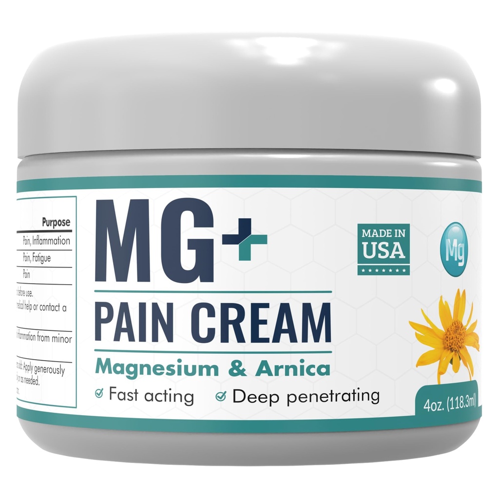 Mars Wellness MG+ Magnesium Cream Pain Relief - תוספת כוח Magnesium ו Arnica Cream - 4 OZ Tub - נוירופתיה, כאבי שרירים, ותשלום Cramps הקלה - 1 Pack