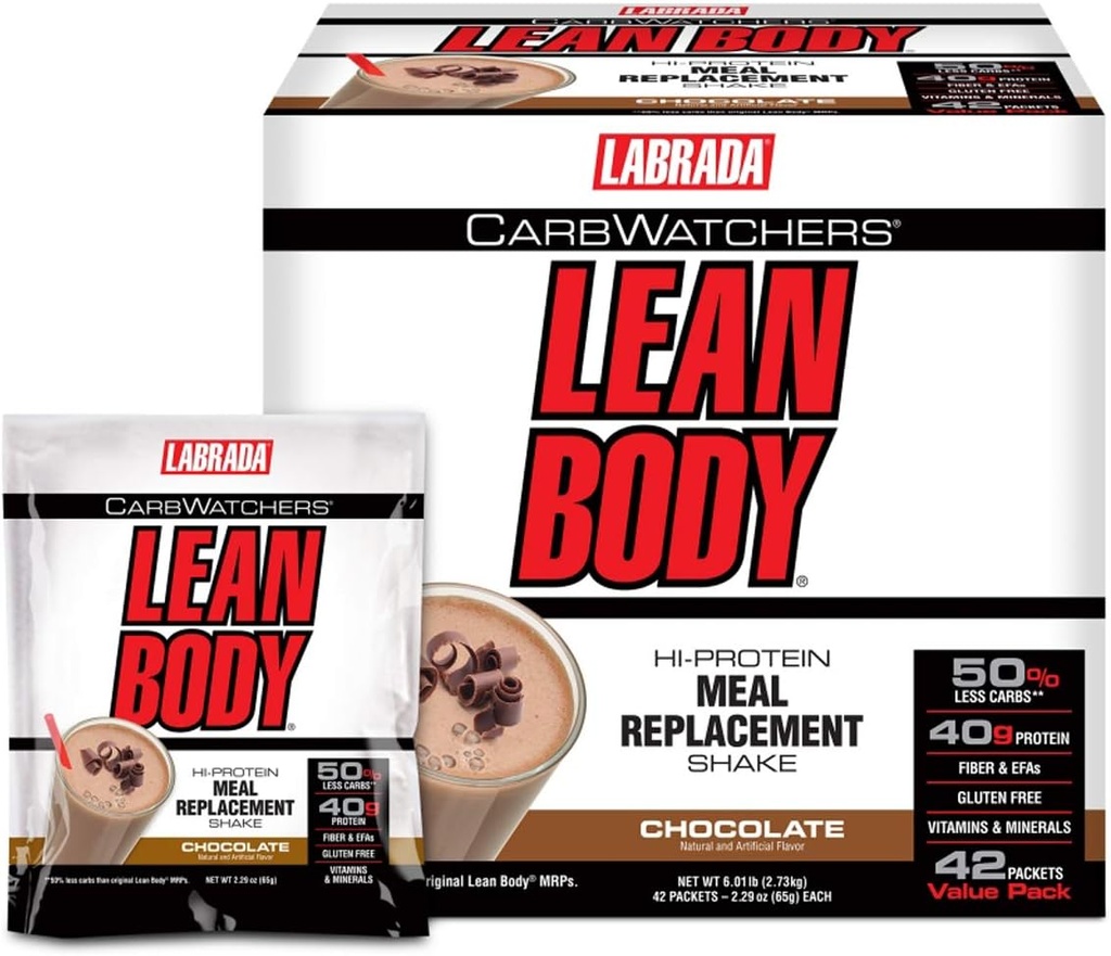 Labrada Carb Watchers Lean Body Hi-Protein Meal החלפת שקד, קרם קרח שוקולד, 2.29 אוונס (Pack of 42)