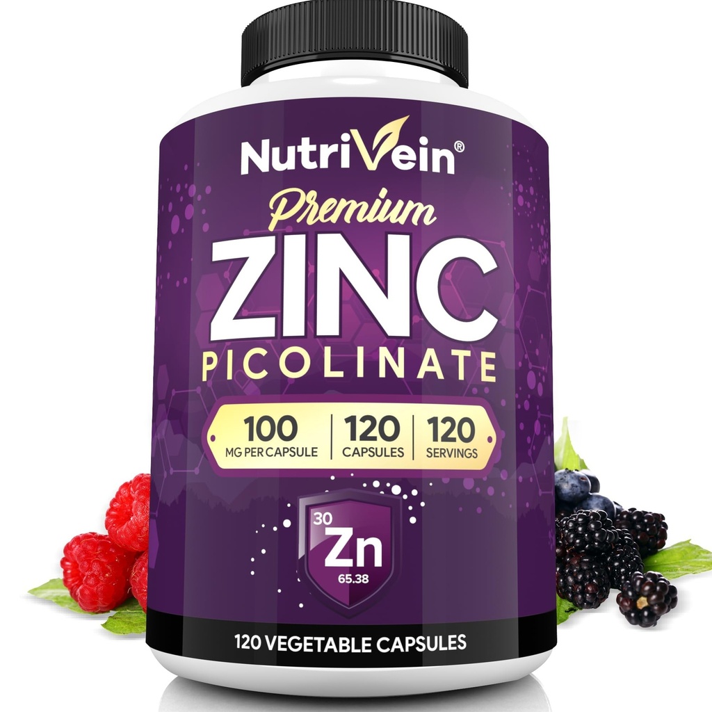 מזון מזינים Premium Zinc Picolinate 100 מ"ג - 120 קפסולות למבוגרים: High-Absorption Zinc Picolinate תוספי מזון - Essential Nourishment for Total Wellness - Max Bioavailability for Adults