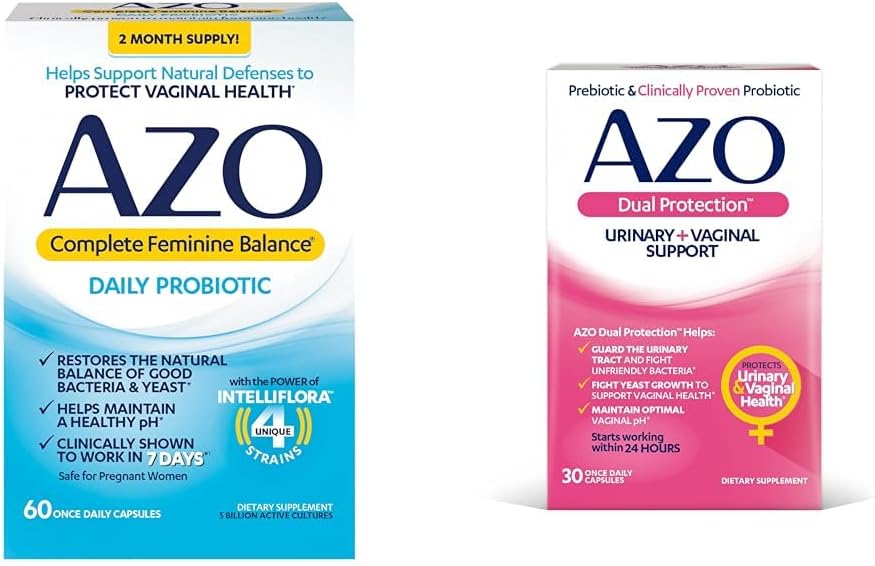 AZO Complete Feminine Balance Daily Probiotics for Women, פרובאנס קליני כדי לעזור להגן על בריאות Vaginal & Double Protection | Urinary + Vaginal Support