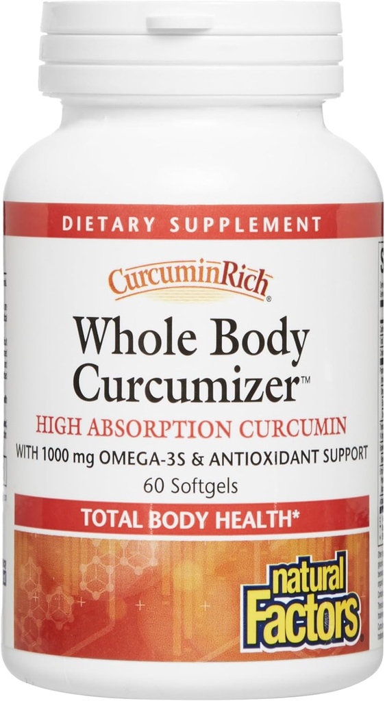 CurcuminRich Whole Body Curcumizer על ידי גורמים טבעיים, תומך בלב בריא, מפרקים, מוח ותגובה דלקתית עם אומגה 3 EPA ו- DHA, 60 רכות (30 מנות)