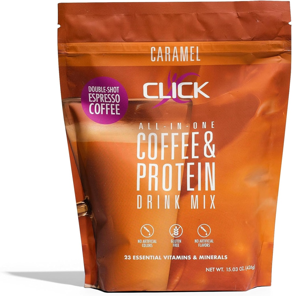 לחץ על אבקת חלבון קפה | Double Shot Espresso | 16g חלבון | 23 ויטמין Essentials | Low Calorie Meal החלפת | 150 מ"ג קפאין | Gluten Free | No Artificial Flavors or | Carmel