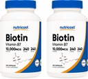 חומרים מזינים ביוטין (Vitamin B7) 10,000mcg (10 מ"ג), 240 Caps (2 בקבוקים) - Non-GMO, Gluten Free