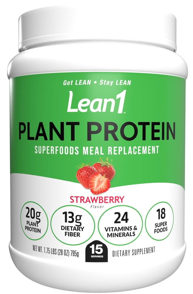 Lean1 צמחי מבוסס אבקת חלבון, החלפת Meal, טעם תות, 15 המשרתים