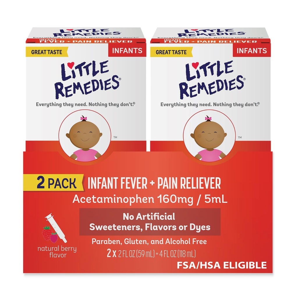 תינוקות קטנים Fever & Pain Reliever, טבעי ברי פלאמור, 2 Fl Oz (Pack of 2)