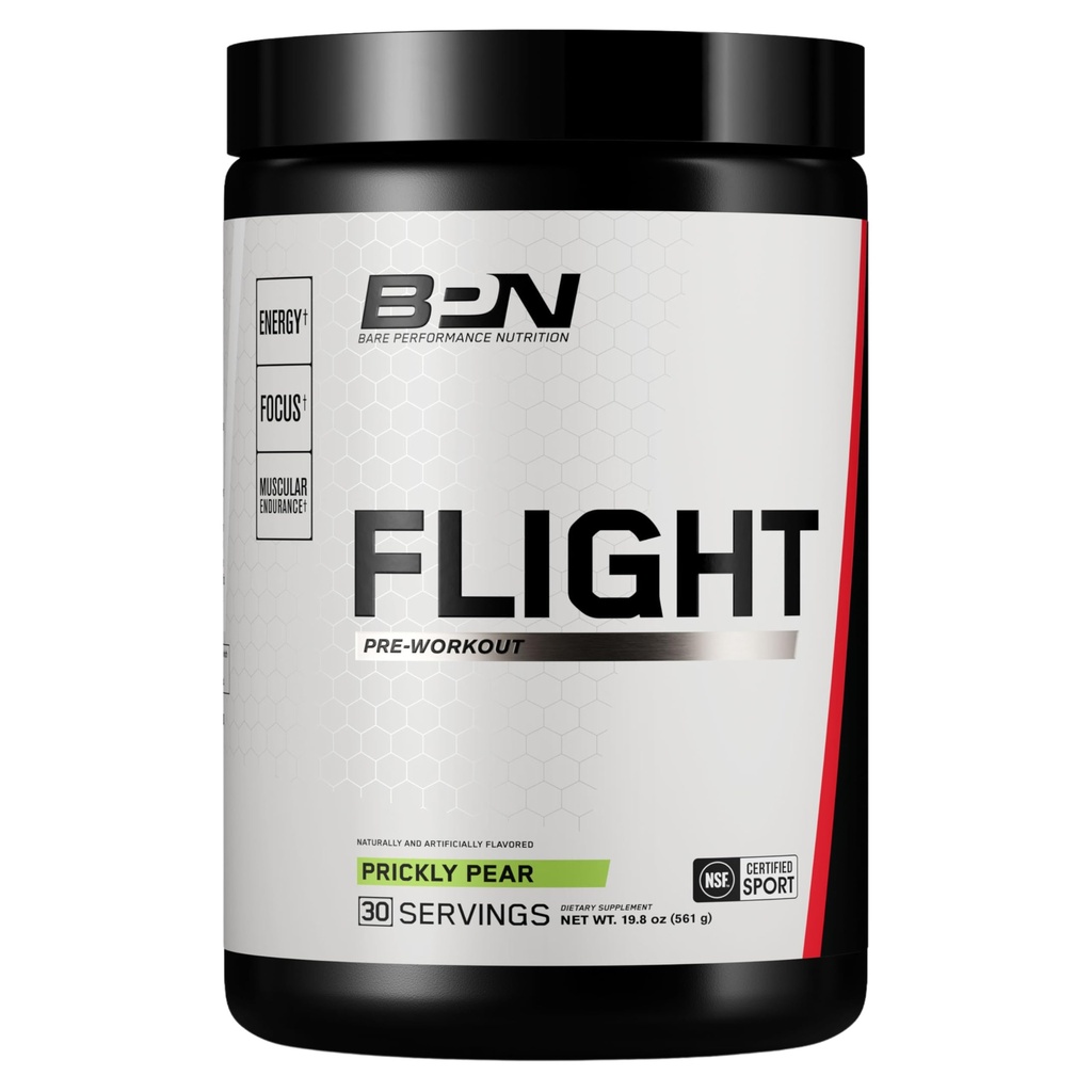 BARE PERFORMANCE NUTRITION BPN Flight Pre Workout, תומך אנרגיה והתמקדות נפשית, שיפור אנדורנס וכאבי שרירים עם CarnoSyn® Betaine, Prickly Pear, 30 משרתות