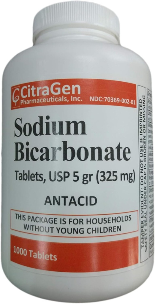Sodium Bicarbonate Tablet USP 325 מ"ג (5 Grains) עבור הקלה של Acid Indigestion, Heartburn, Sour Stomach & Upset Stomach 1000 טבליות לכל בקבוק על ידי CitraGen תרופות Inc