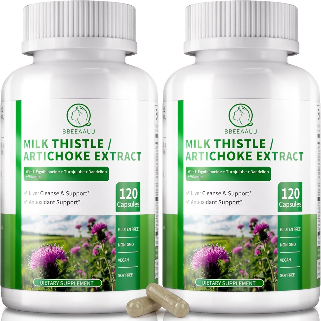 Liverנקה Detox & תיקון 120 קפסולות, 16-in-1 Herbal Liver תומך תוספת עם חלב Thistle, Artichoke, L-Ergothioneine, Turnjube Dandelion לחלץ עבור Liver Renew & Antioxidant (2 Pack)