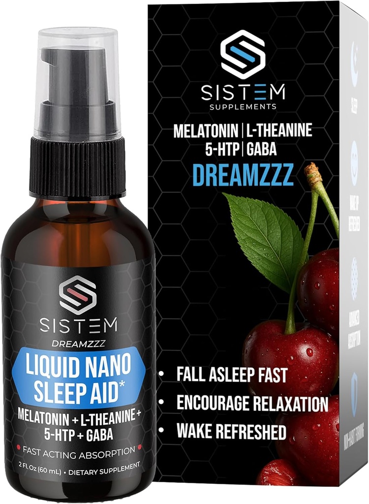 נוזל ננו Sleep Spray with Melatonin, GABA, L-theanine, 5-HTP תוספת תערובת, מקדם Calm, שינה ושיקום מנוחה, נוזל עזרה למבוגרים, Dreamzzz על ידי Sistem